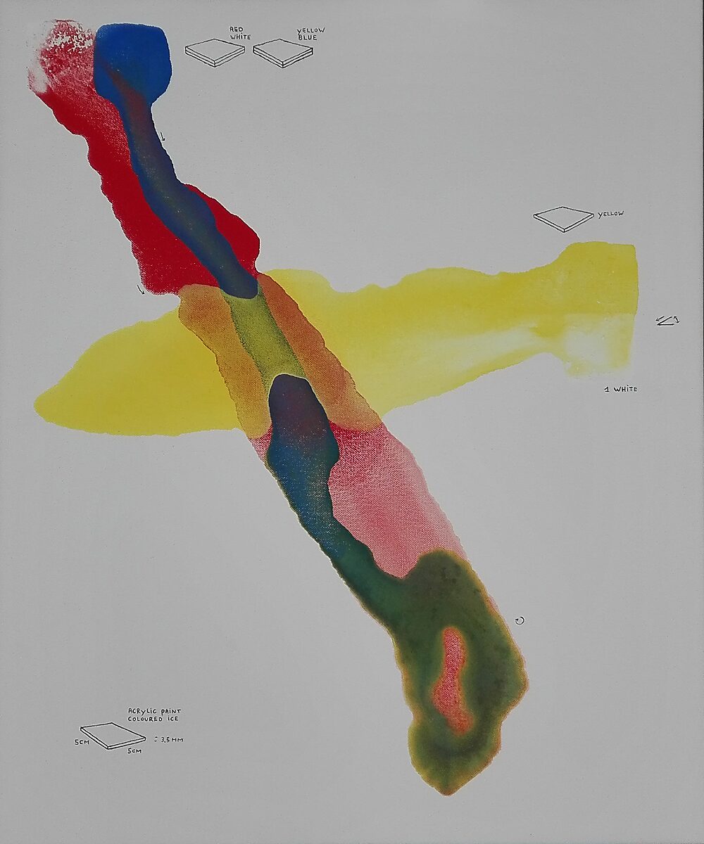 Melting Compositions — painting in which transparent layers and color traces make the process of melting ice on the canvas visible.