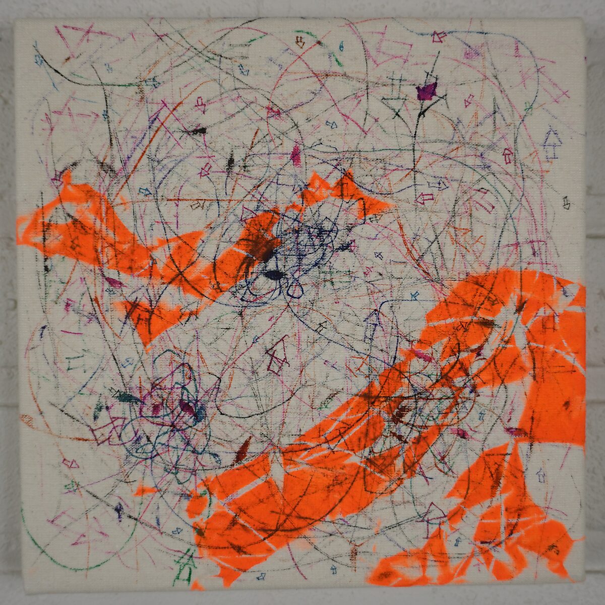 Drawings — Remaining Ink Cloths — drawing where a dense network of lines, arrows and scratches fills the canvas, resembling a chaotic map or thought diagram.