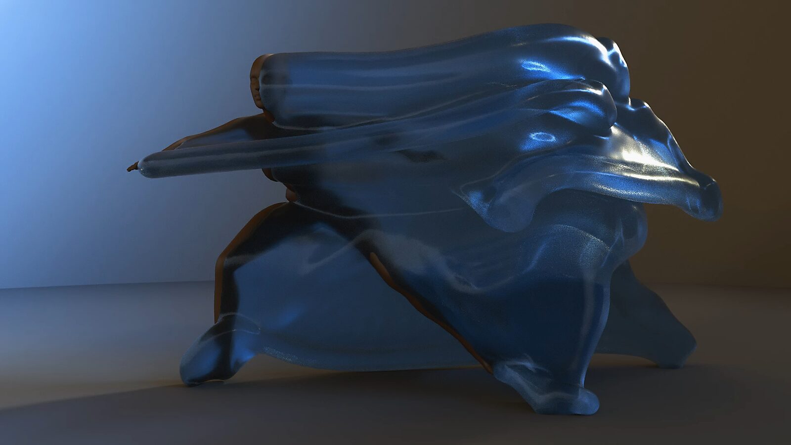 Every Movement Creates a Form No. 2 — video still in which movement stretches into an elongated sculptural mass, with the body partially dissolving into a continuous flow of form.