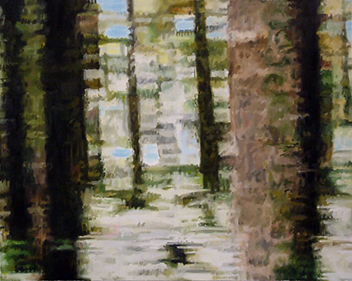 Television Series, Frozen Action — The Forest — forest landscape in which movement through the trees appears as a blurred flow of lines and colors, as if the camera and the image move through the forest simultaneously.