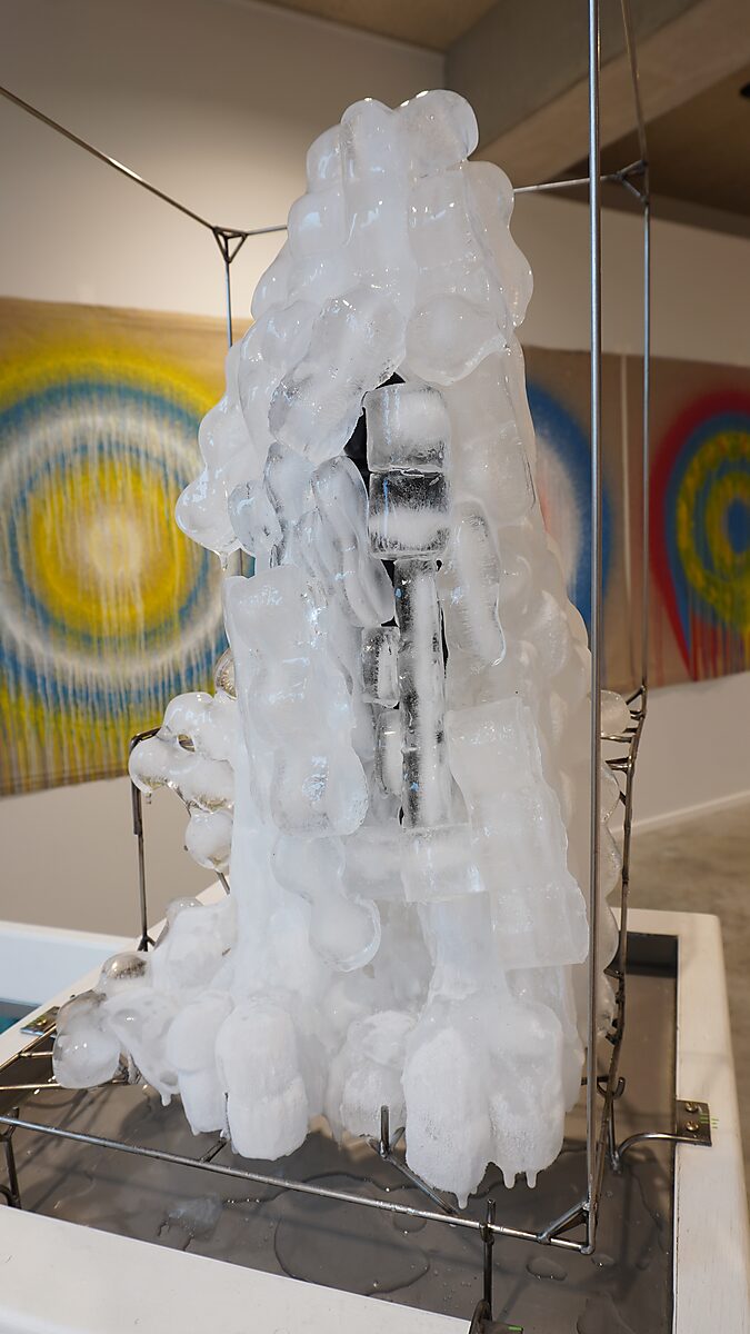Entropic Sculpture No. 2 — Transformation Studio No. 1: Warm or Cold, ice structure around the metal armature with the internal mechanism partly visible.