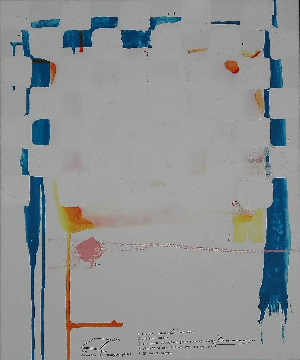 Melting Compositions — painting in which traces of blue and orange pigments remain along the edges of a large empty central area.