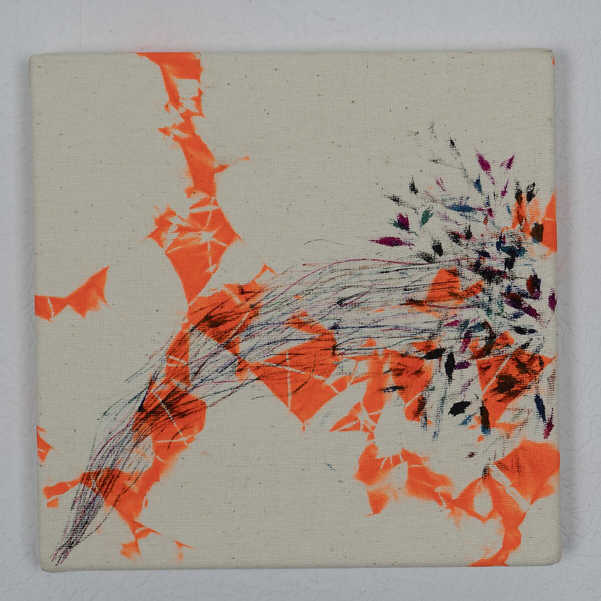 Drawings — Remaining Ink Cloths — drawing where a bundle of long lines moves from left to right and ends in a concentration of short colour marks.