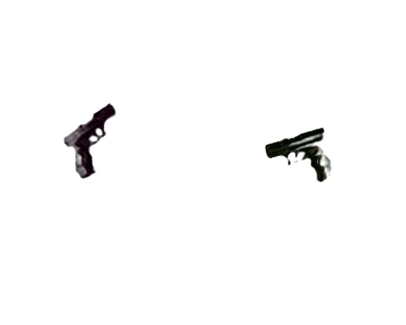 Choose and Change, Dueling Pistols — video stills: two pistols positioned diagonally facing each other on a white background.