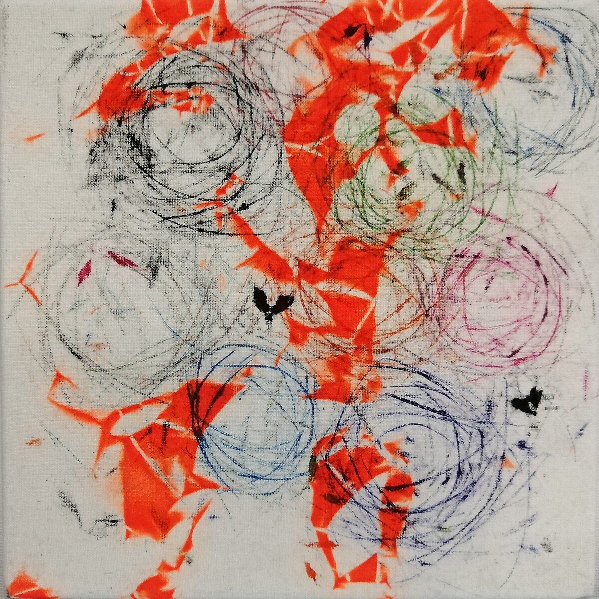 Drawings — Remaining Ink Cloths — drawing with circular scratches and overlapping ink prints, where traces of rotating movements remain visible.