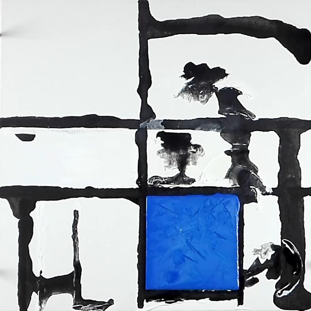 Back to Nature with Piet Mondrian No. 1.4 — process photo with a blue ice block placed in one section of the grid; the surface begins to melt.