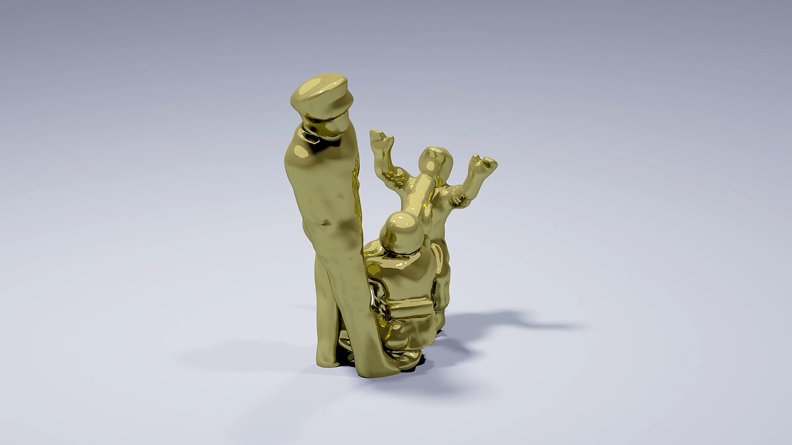 Dader en slachtoffer roulatie — videostill waarin een figuur achter een andere staat terwijl een derde figuur ondersteboven wordt vastgehouden.