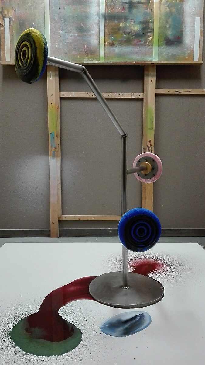 Smeltende doelen nr. 2 — smeltende ijsdoelen laten rode, blauwe en groene verf op het doek druppelen.