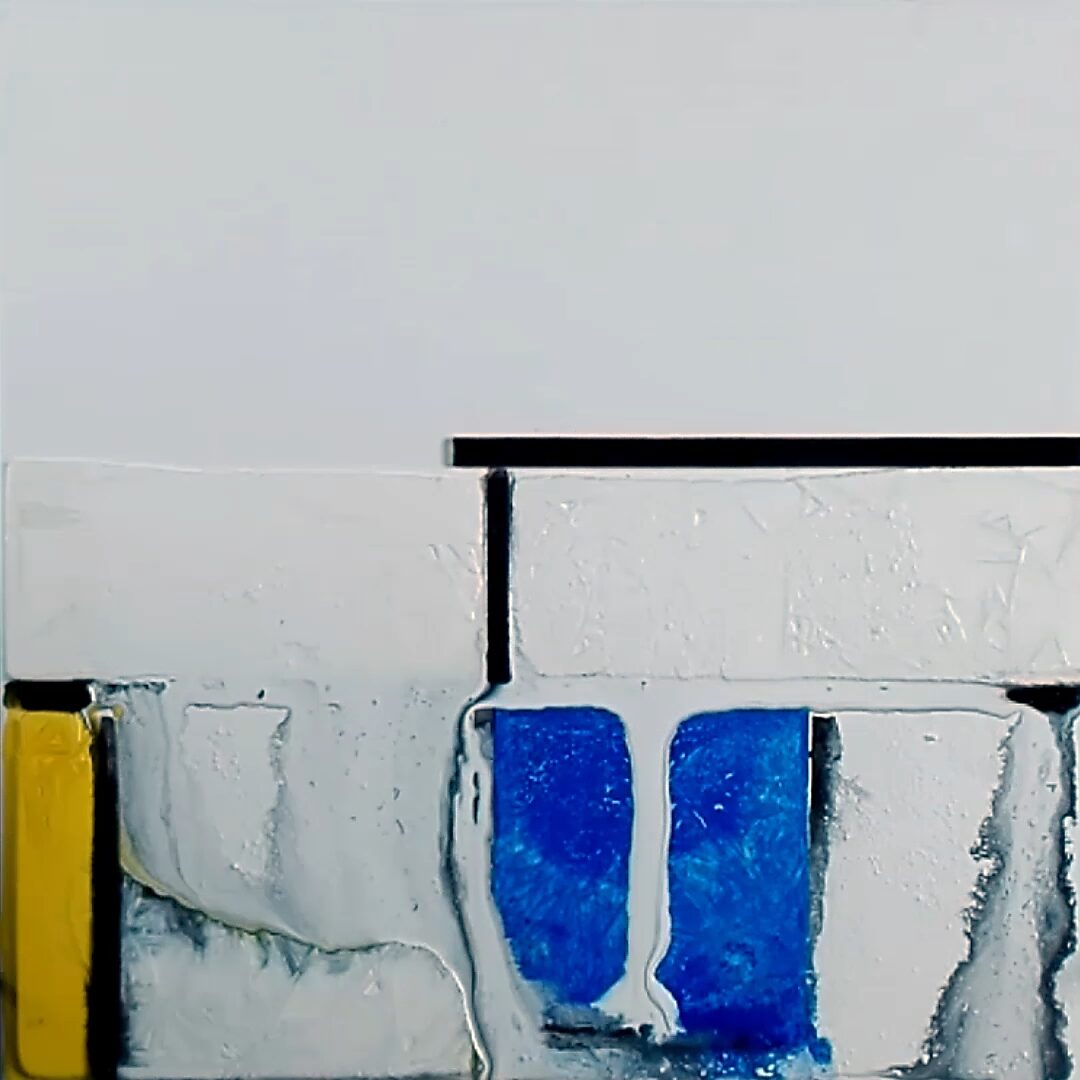 Back to Nature with Piet Mondrian No. 1.5 — process photo where the blue pigment flows further and mixes with water and surrounding areas.