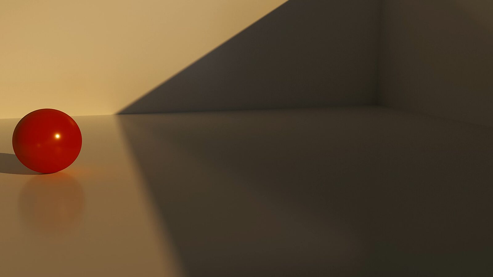 Every Movement Creates a Form No. 1 — video still showing a red sphere positioned within a minimal space, where the object appears as the starting point of a forthcoming movement.