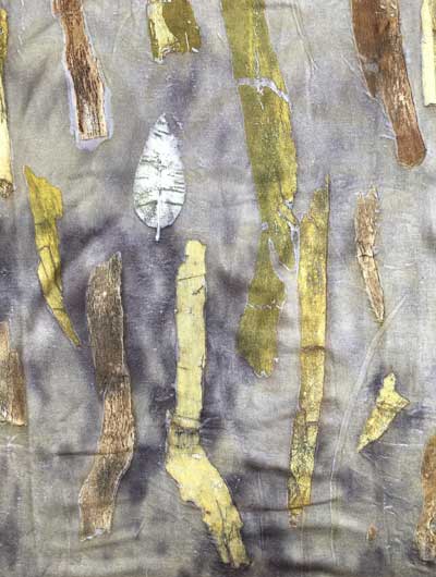 ecoprint, Italian eucalyptus bark and leaves on silk jersey