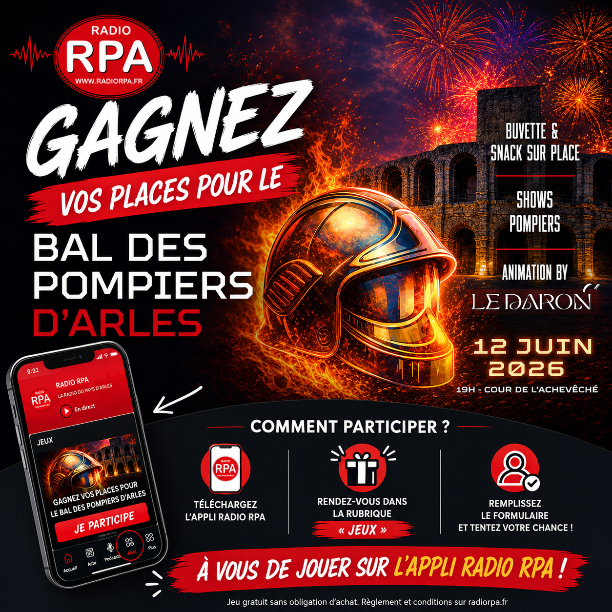 JEU RADIO RPA – Gagnez vos places pour le Bal des Pompiers d’Arles 2026