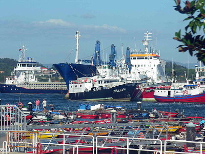 Flota pesquera en Riveira, Galicia
