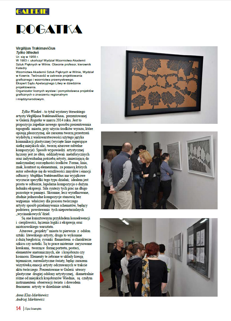 An article about a solo paper cutting exhibition held at the Radom University gallery, Poland, 2014