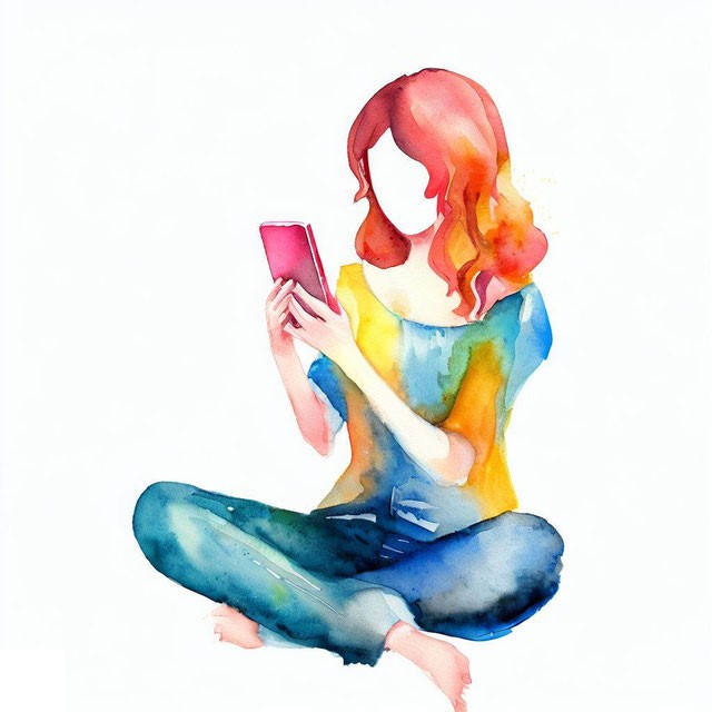 Woman using a mobile phone with good posture