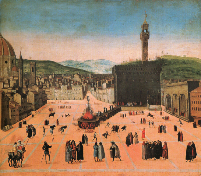 Savonarola's execution by hanging and burning at the stake