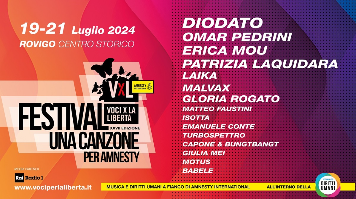 Una canzone per Amnesty’ in programma dal 19 al 21 luglio a Rovigo