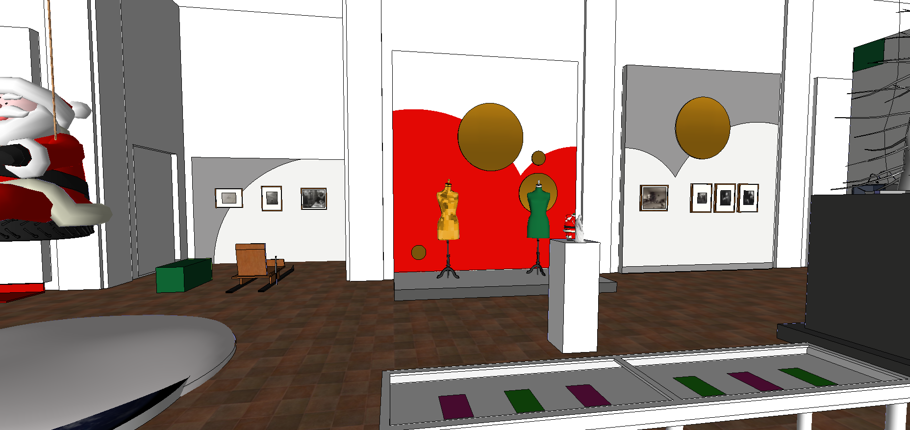 Croquis de la scénographie de l'exposition T'y crois, toi, au Père Noël? Musée des Beaux-Arts de Libourne.