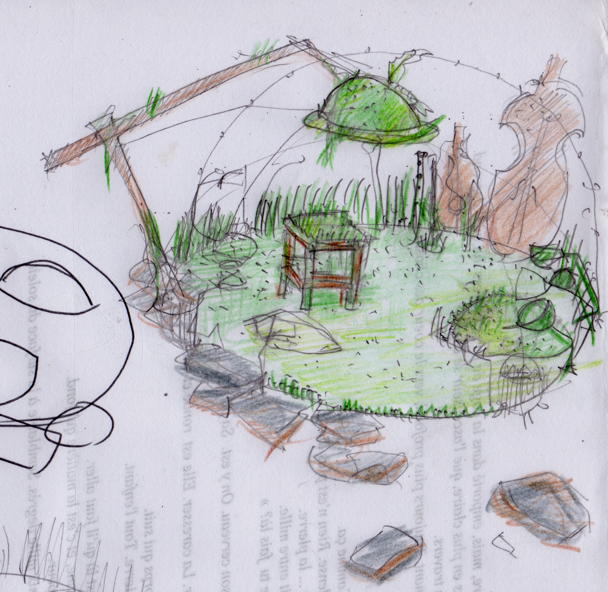 Photos et croquis de la scénographie de : FINN MC COOL. Textes, musiques, interprétation Jo et Agnès Doherty .