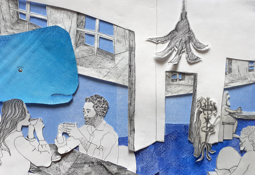 Im Cafe, Illustration von Juliana Guger, 2023
