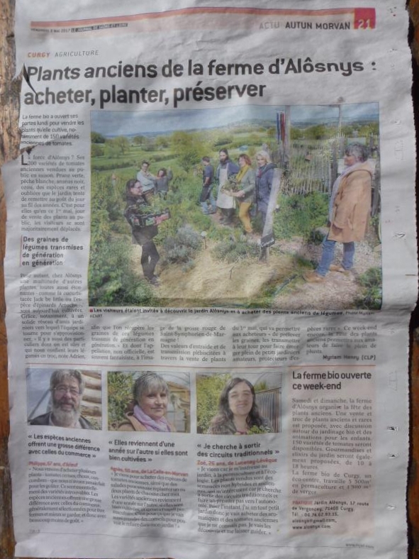 Alôsnys dans le Journal de Saône et Loire pour la fête des plants