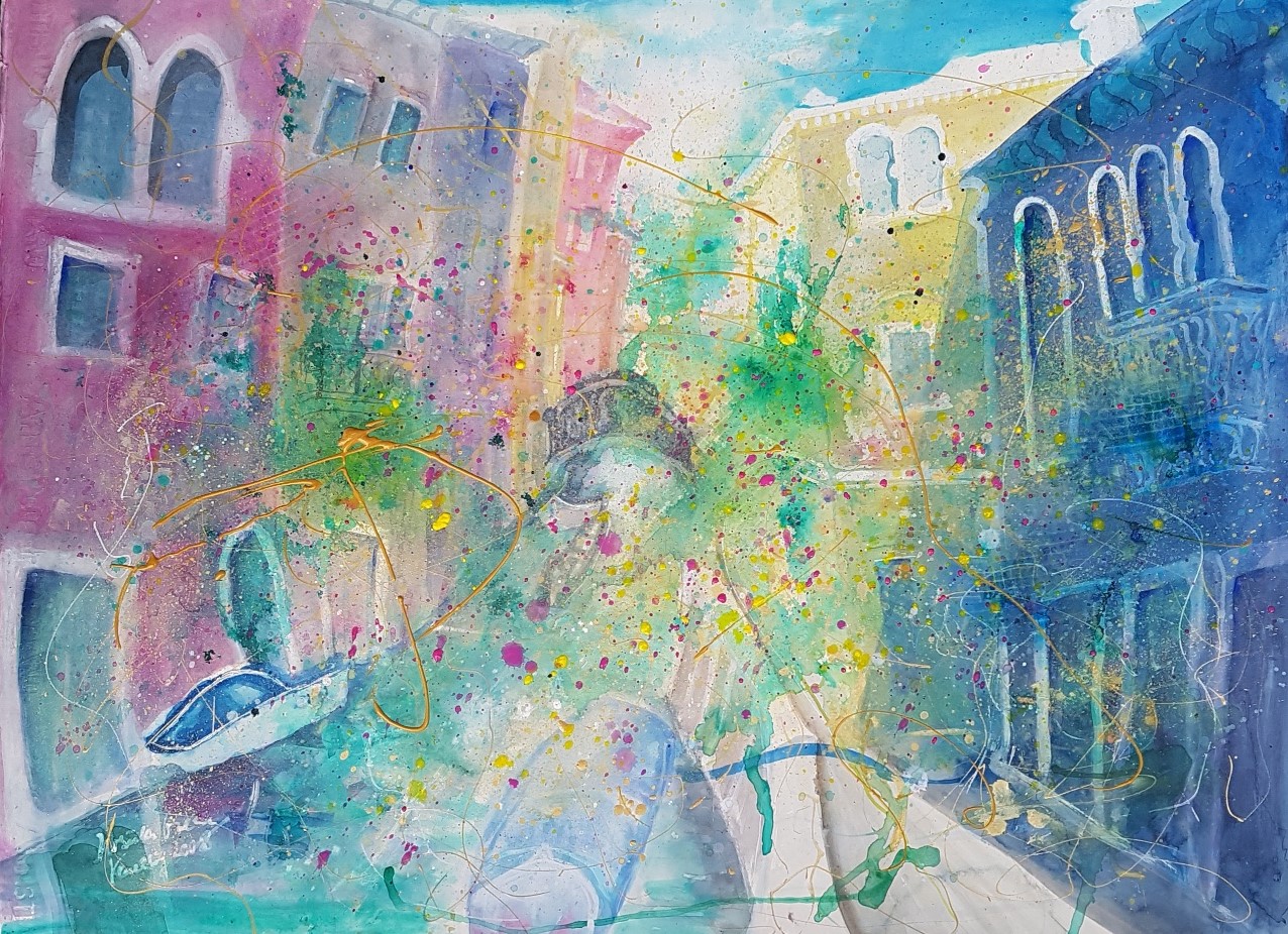 In love to the city of love: Venice (Technik:  Watercolor/Mixed Media auf Fabrianto 650 g Satina 76 X 56 cm)