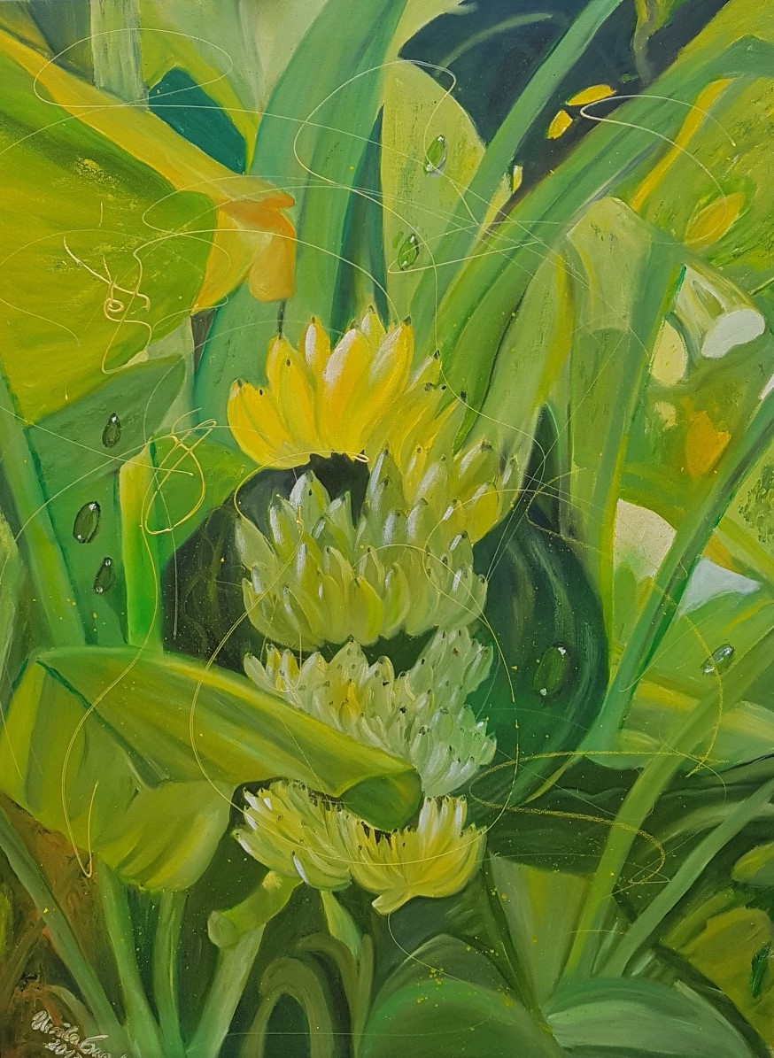 The wonder of nature  (Technik: Öl/Acryl/Mixed Media auf Leinwand 90 X 120 X 2 cm)