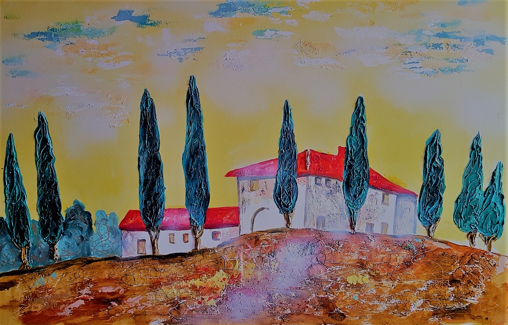 Toscana  landscape view (Acryl/Mixed Media auf Leinwand 75/115 cm)
