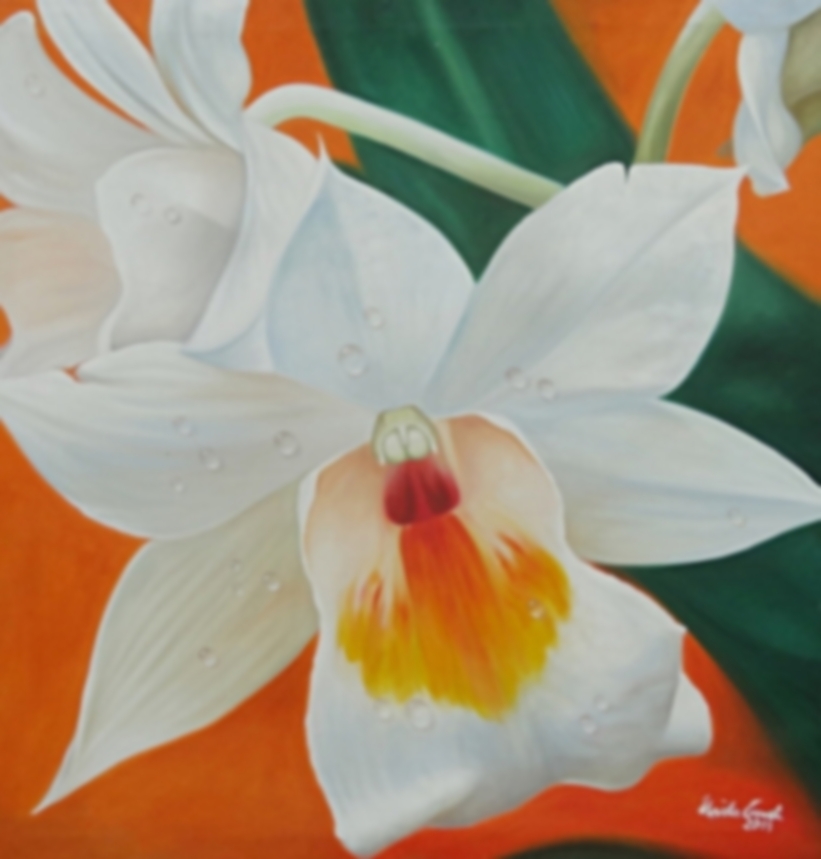 Weiße Blüte      (Technik: Öl   auf Leinwand )