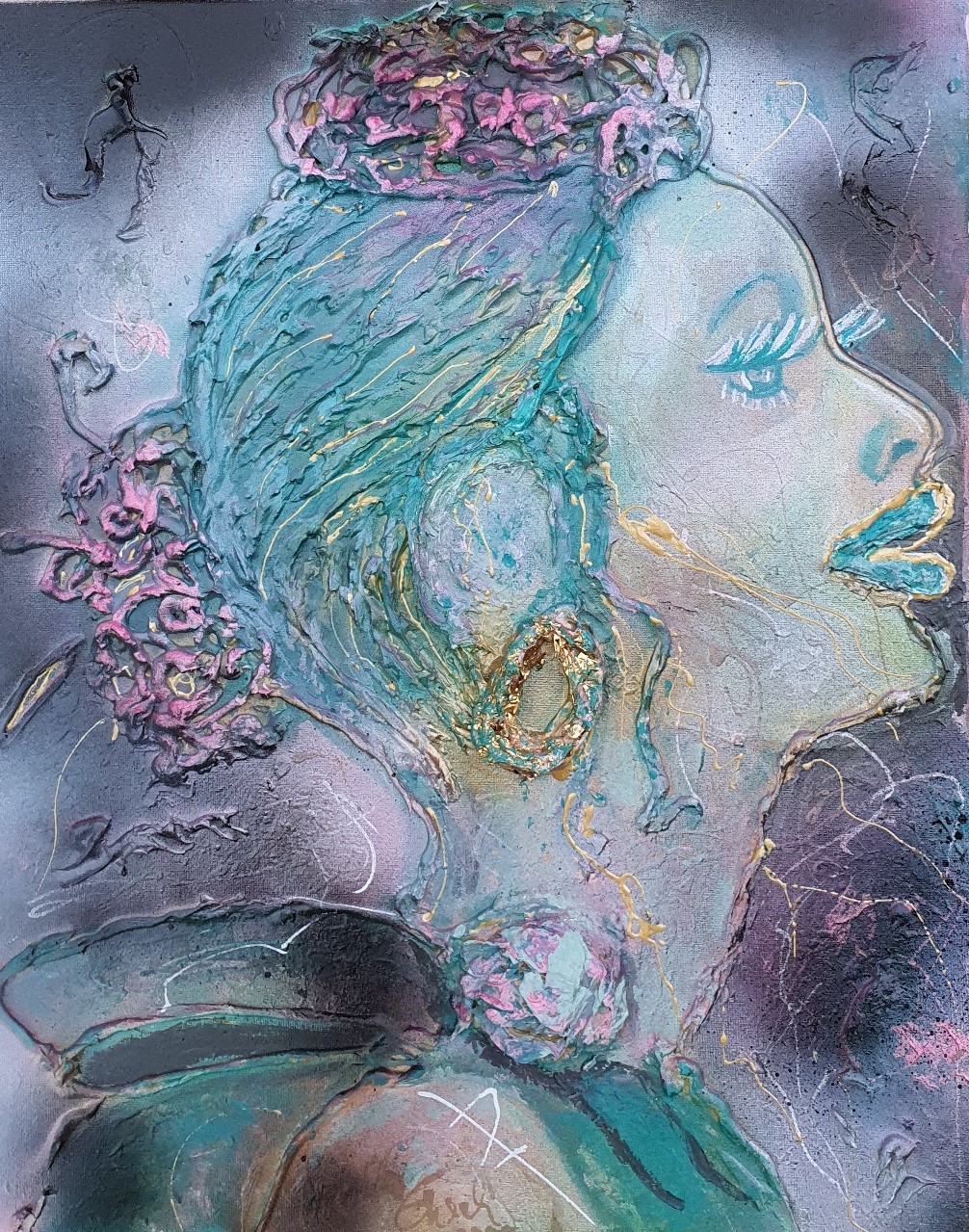 Ladies night (mit Kool and the gang) (Technik: Acryl/Mixed Media auf Leinwand 40 X 50 X 1,5 cm)