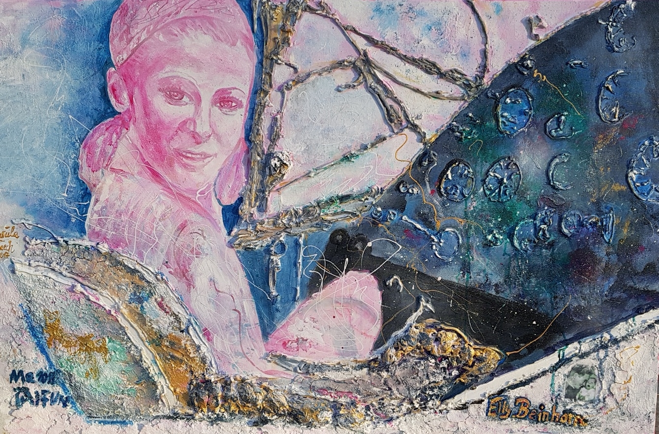 Queen of the air Elly Beinhorn (Rosemeyer) Technik: Acryl/Mixed Media auf Leinwand 75 X 115 X 1,5 cm)