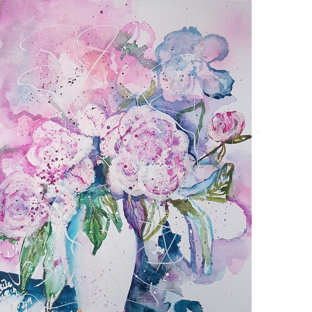 love-story with peonies  Painting  42 W x 56 H x 0.2  cm