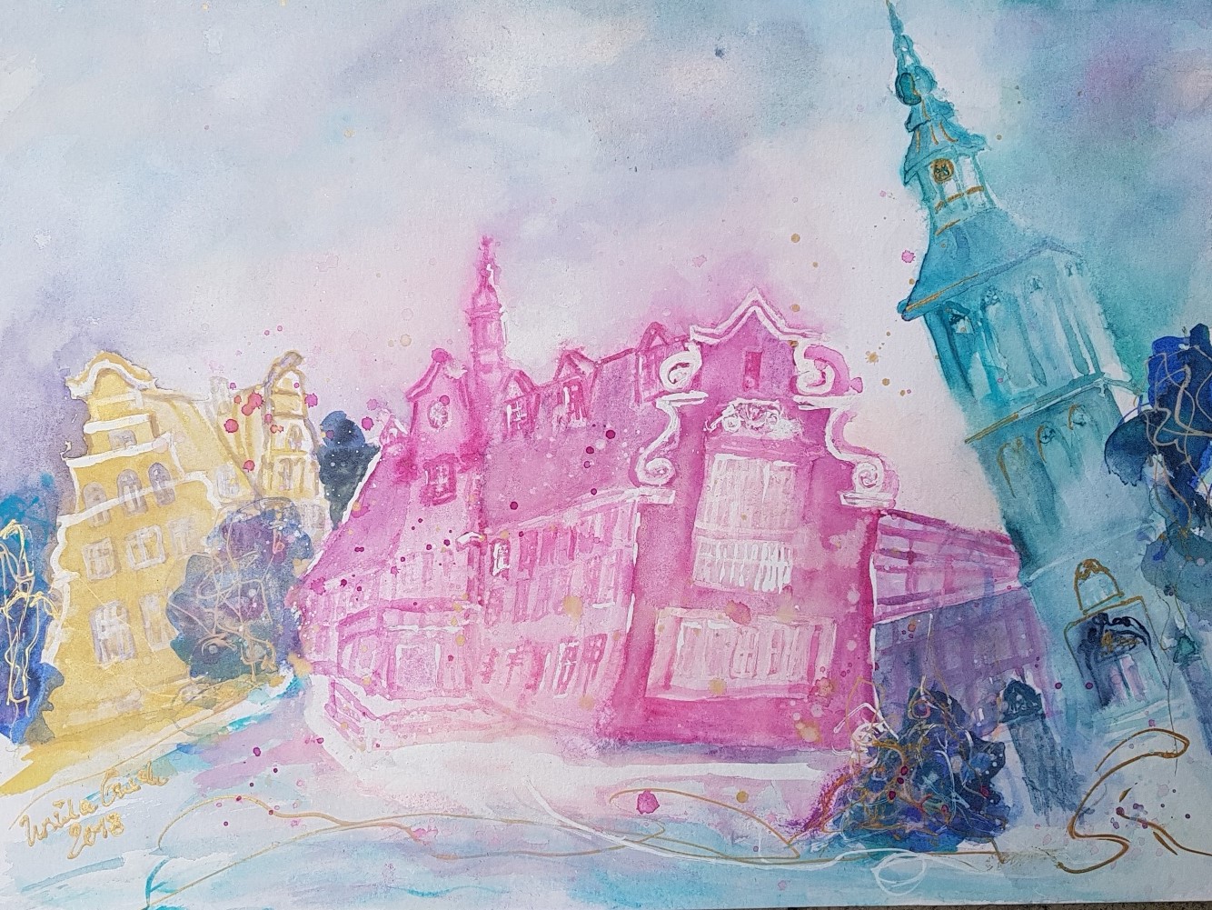 Historische Stadt Nordhorn   (Technik: Aquarell auf Hahnemühle 450 g 42 X 56 cm)