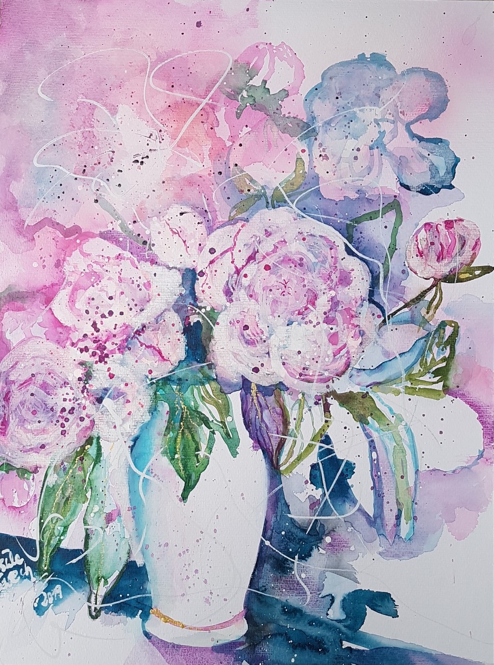 love-story with peonies (Technik: Aquarell pp. auf 450 g Cornwall)