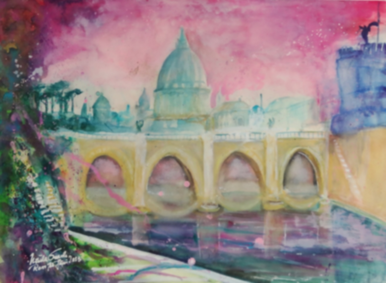 Rom: Ponte San Angelo   (Technik: Aquarell    76 X 56 cm)