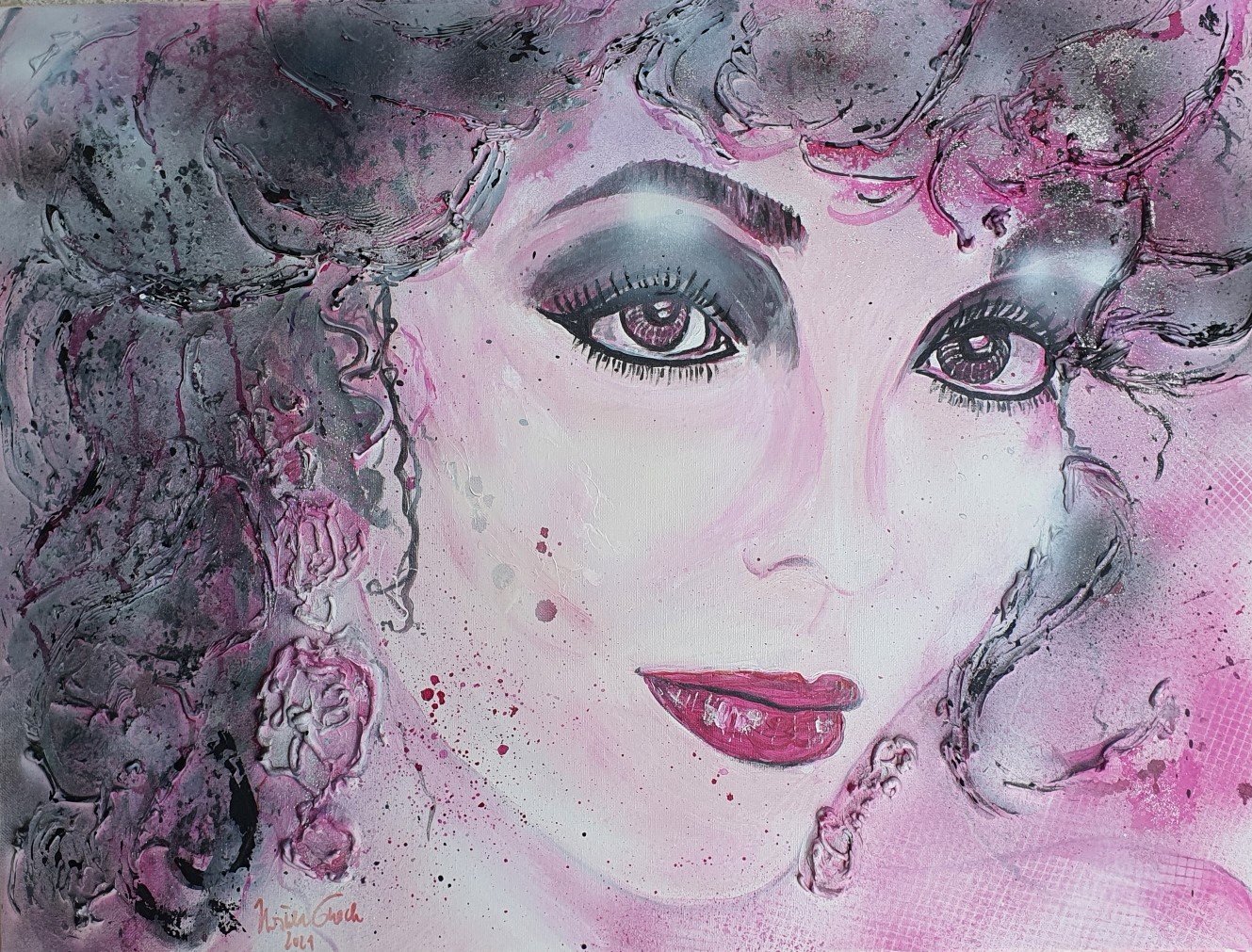 I just called to say I love you/Joan Collins  portrait   (Acryl/Mixed Media) on Canvas 80 X 60 X 2 cm)