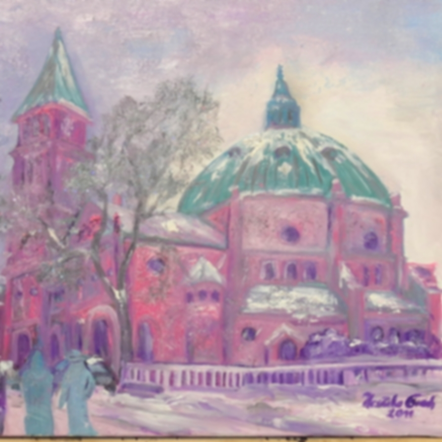 St. Augustinus in Nordhorn  im Winter     (Technik: Öl      Leinwand: 60 X 60 cm)