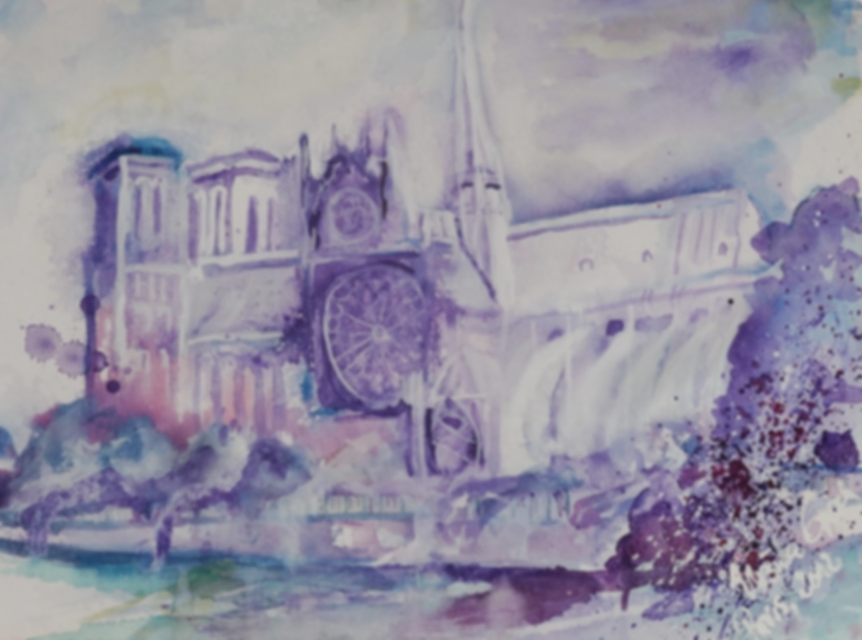 Notre Dame an der Seine in Paris       (Technik: Aquarell auf Fabriano  600 g Satinata    76 X 56 cm)
