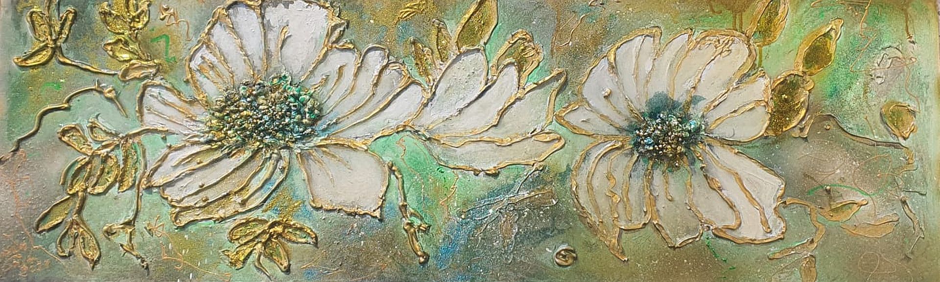 Botanic-love in paradise (Acrylic, Mixed Media, Resin, Glitter) on Canvas (120 xm X 40 cm X 1,5 cm)