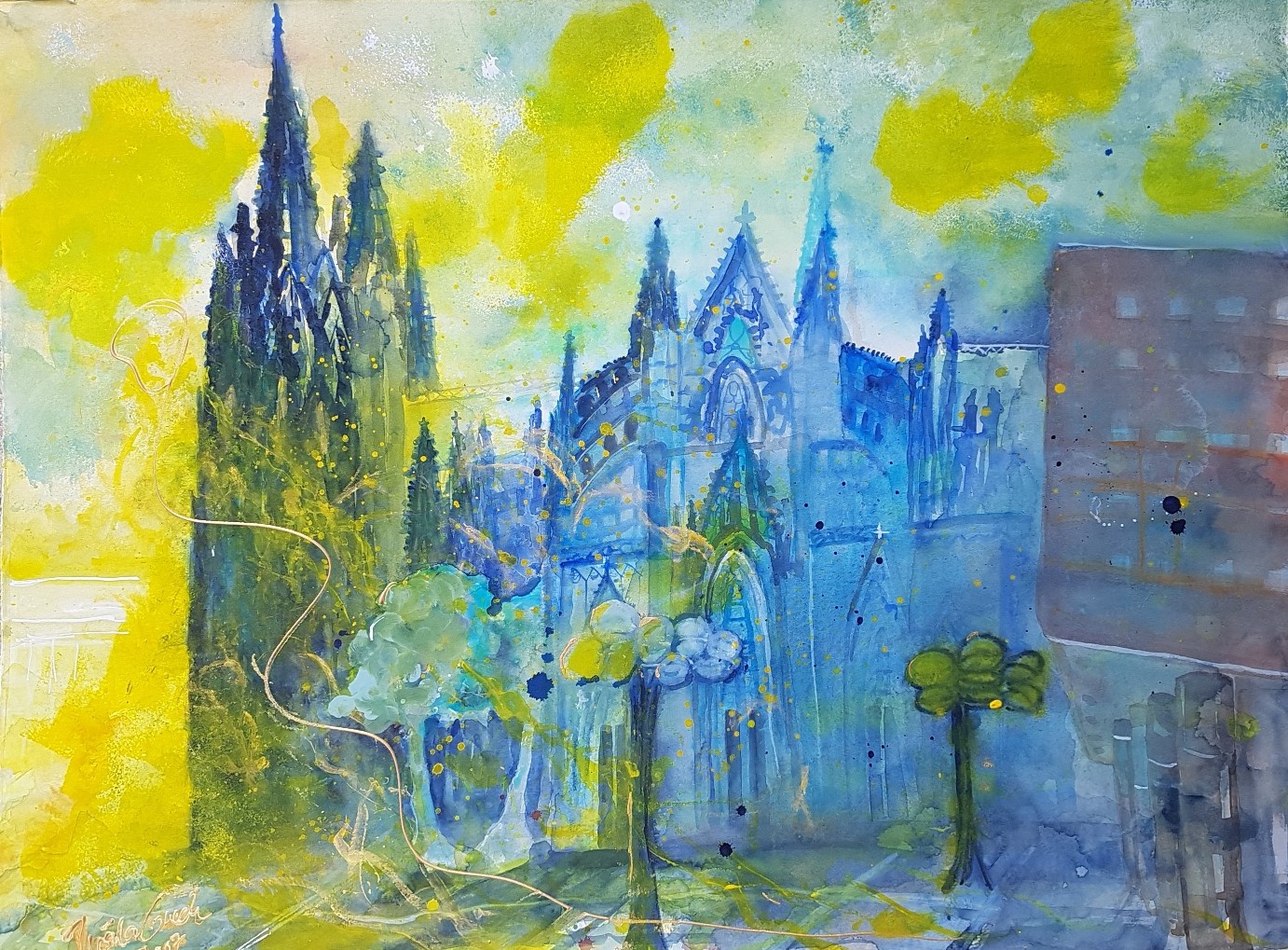 Kölner Dom/Cologne Cathedrale (Technik: Aquarell/Mixed Media auf Fabriano Satin. 650 g, 56 X 76 cm)