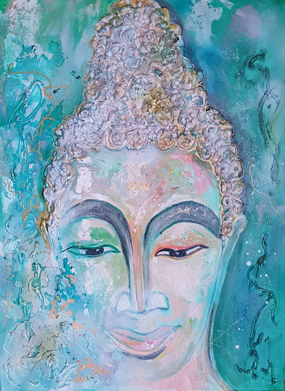 Meeting with Buddha in Phuket (Technik: Acryl/mixed Media, 60 X 80  1,5 cm)