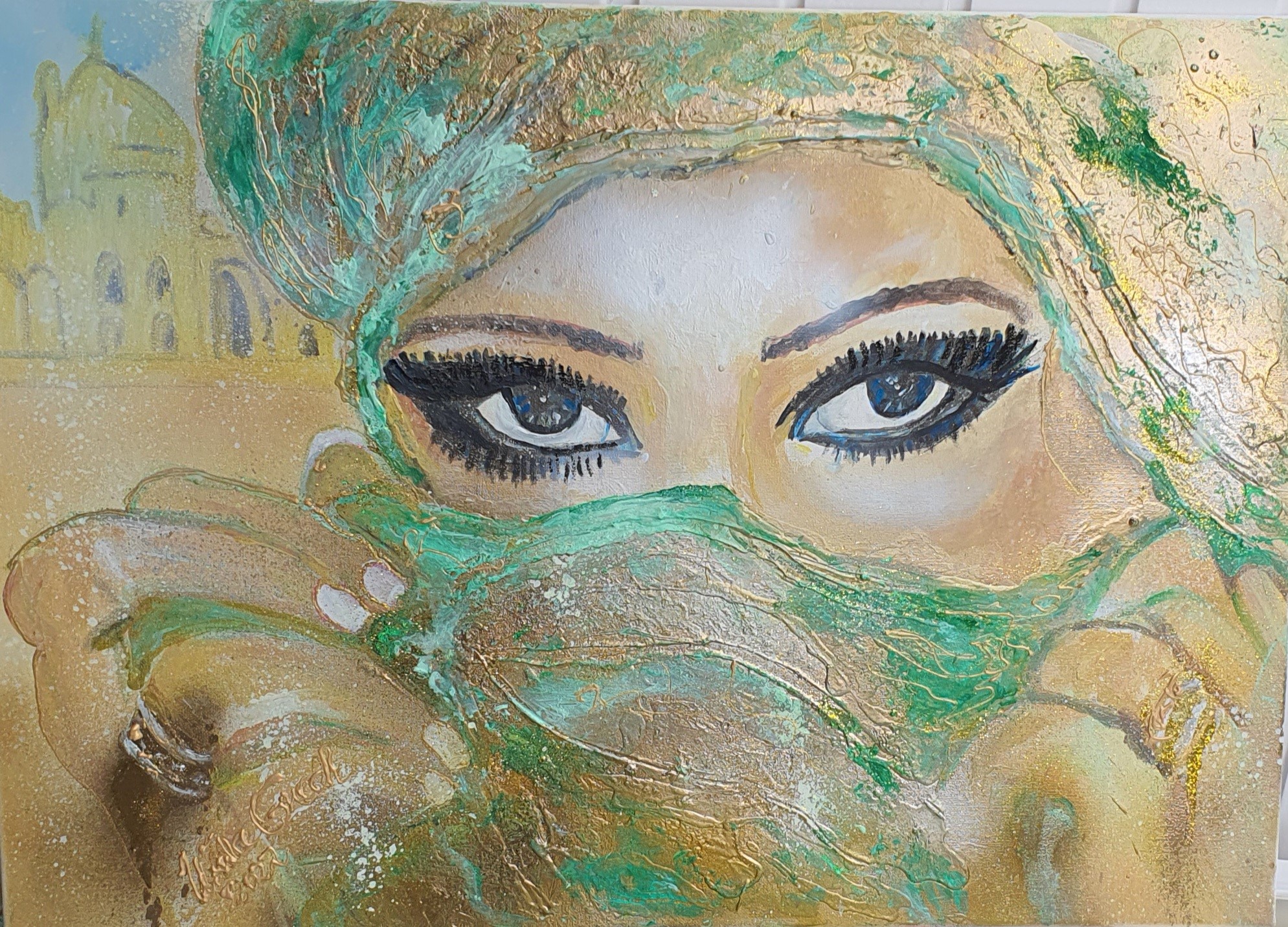 In love to eyes of Dubai (Technic: Acryl/Mixed Media on Canvas 50 X 70 X 2 cm)