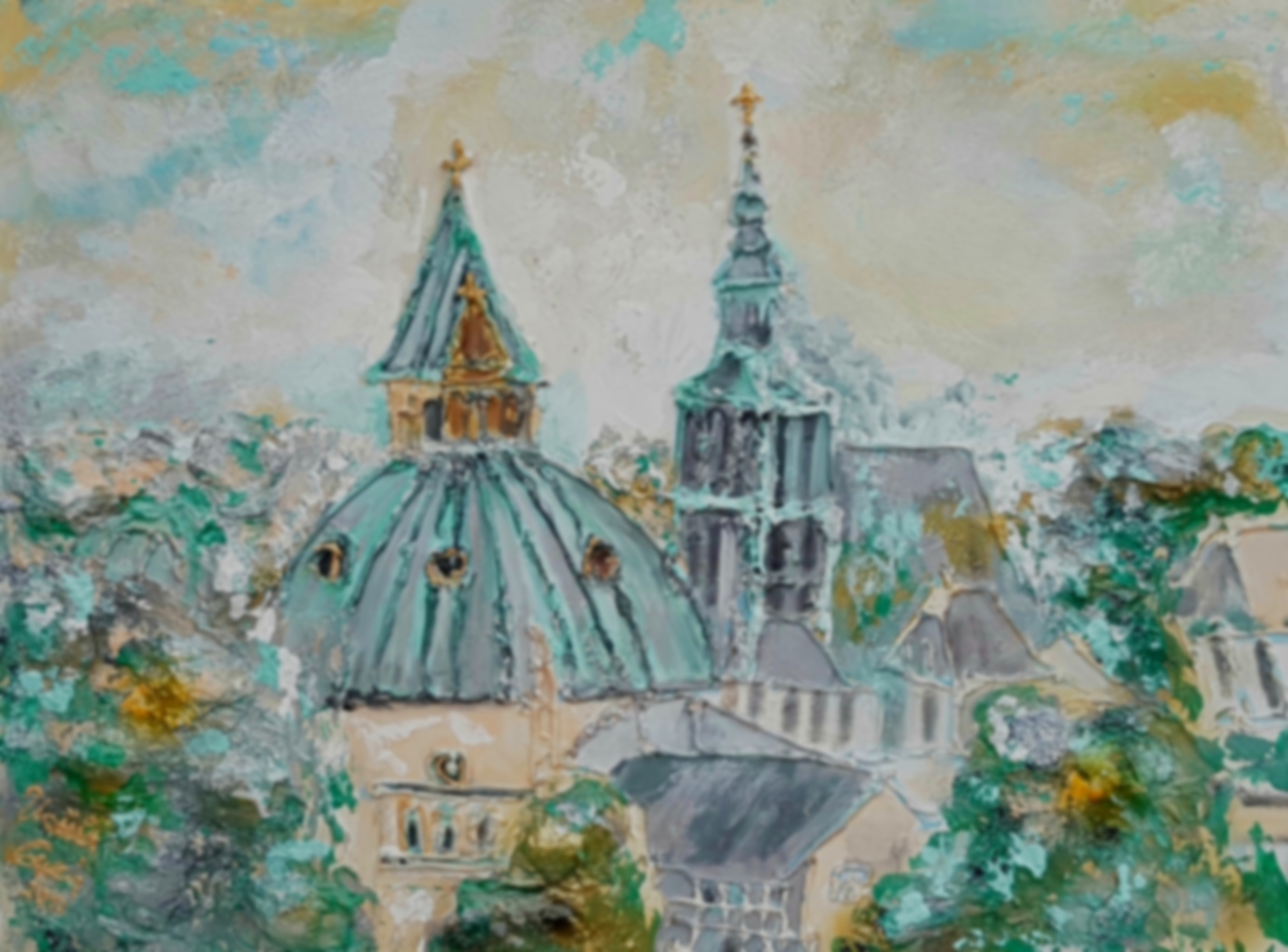 Über den Dächern von Nordhorn (Technik: Mixed Media  Leinwand: 0,60 X 0,80 cm)