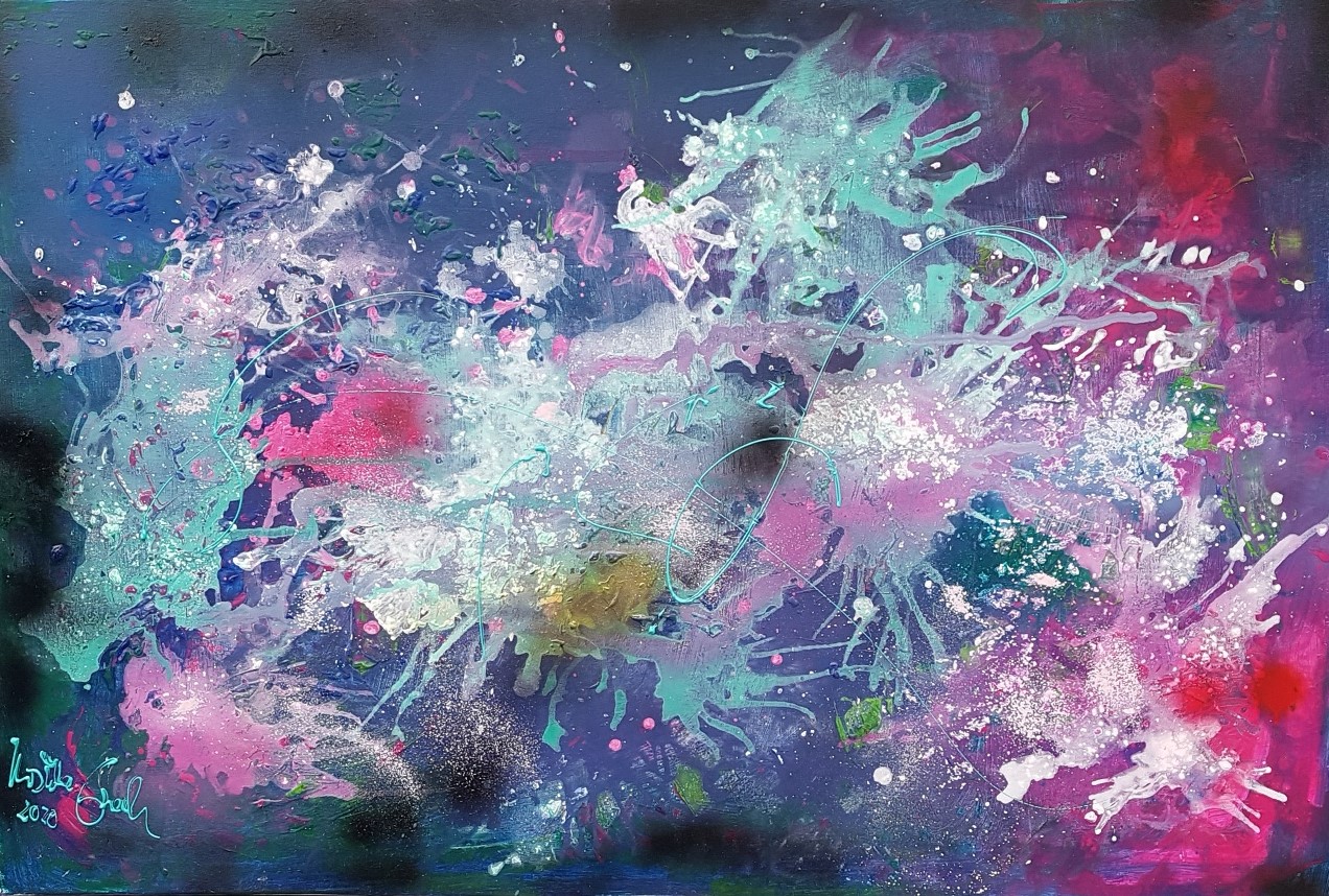 Let's have a party when Corona is finished! (Technic: Acryl/Mixed Media on Canvas 75 X 115 X 2 cm)