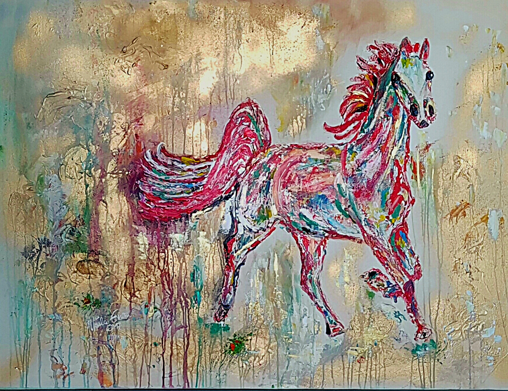 wild thing oder: weißer arabischer Schimmel (Technik: Acryl/Mixed Media auf Leinwand 90 X 120 cm)
