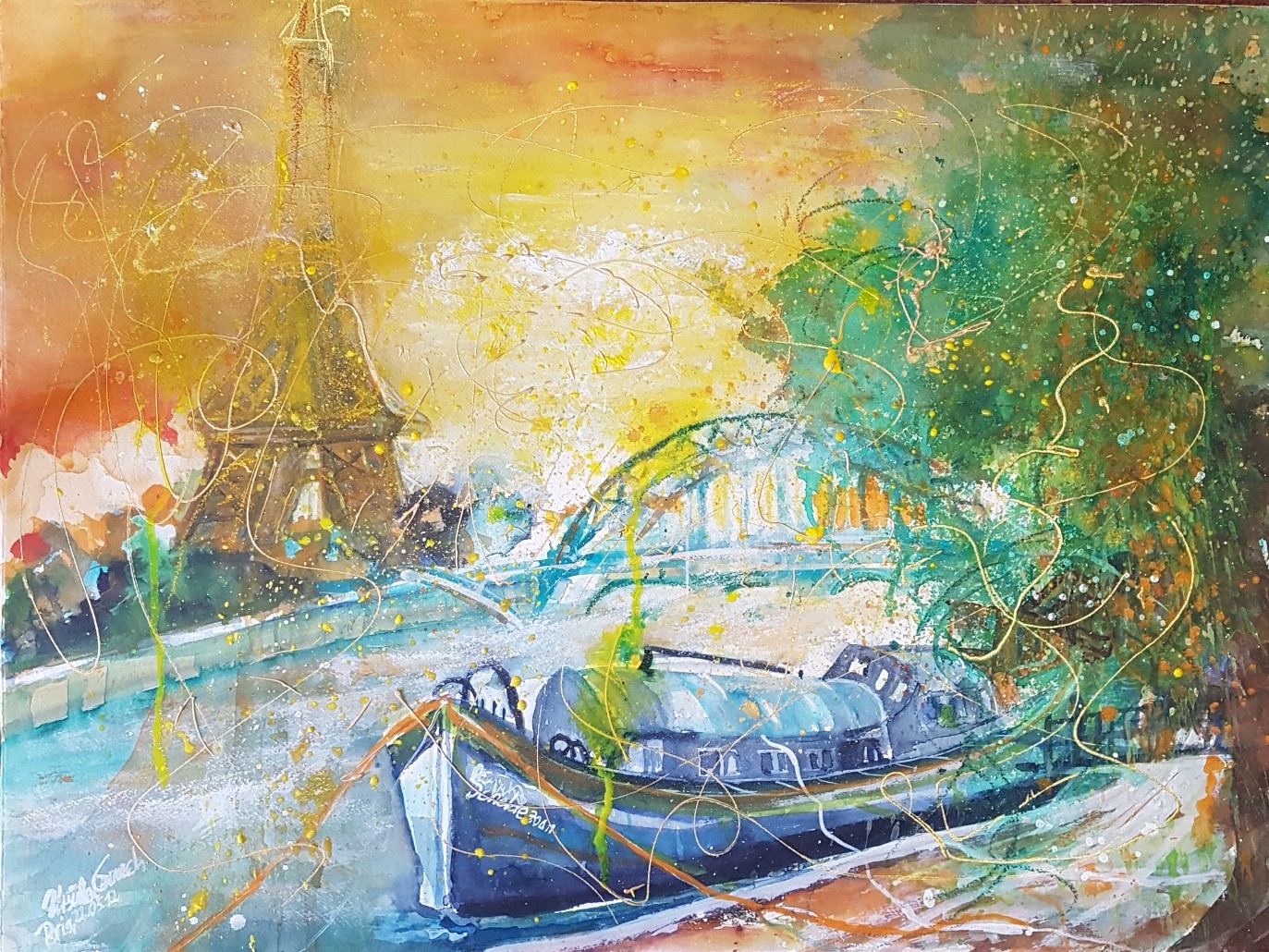 Fantastic Paris (Technik: Expressives Aquarel/Mixed Media  auf Fabriano 650 g Satinata 76 X 56 cm)