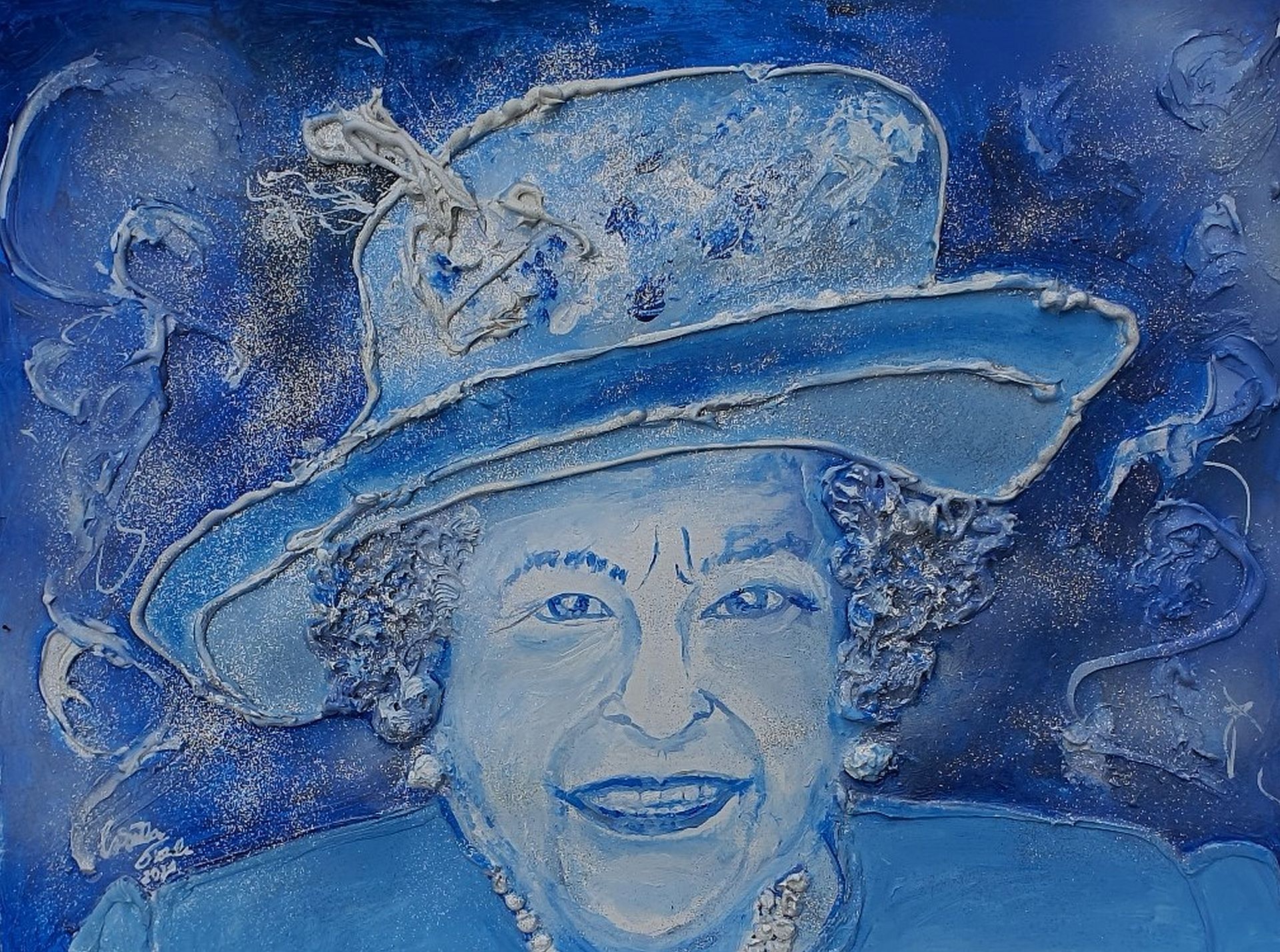 Queen Elizabeth II. (Technik: Acryl, Mixed Media pp. on paper, 42 X 56 X 0,2 cm)
