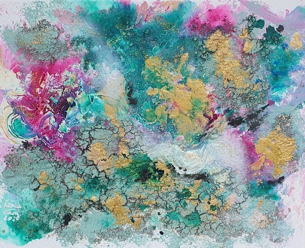 The garden of love (Acryl/Mixed Media + papergold on Canvas 40 X 50 X 1,5 cm) 