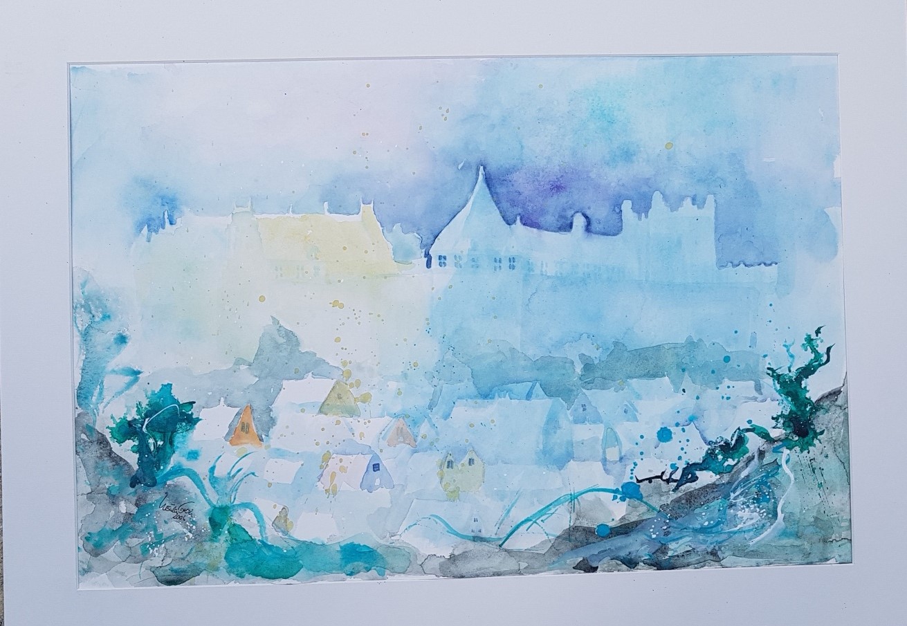 Castle Bad Bentheim with its secrets  Painting  58.5 W x 39.5 H x 0.2 D cm