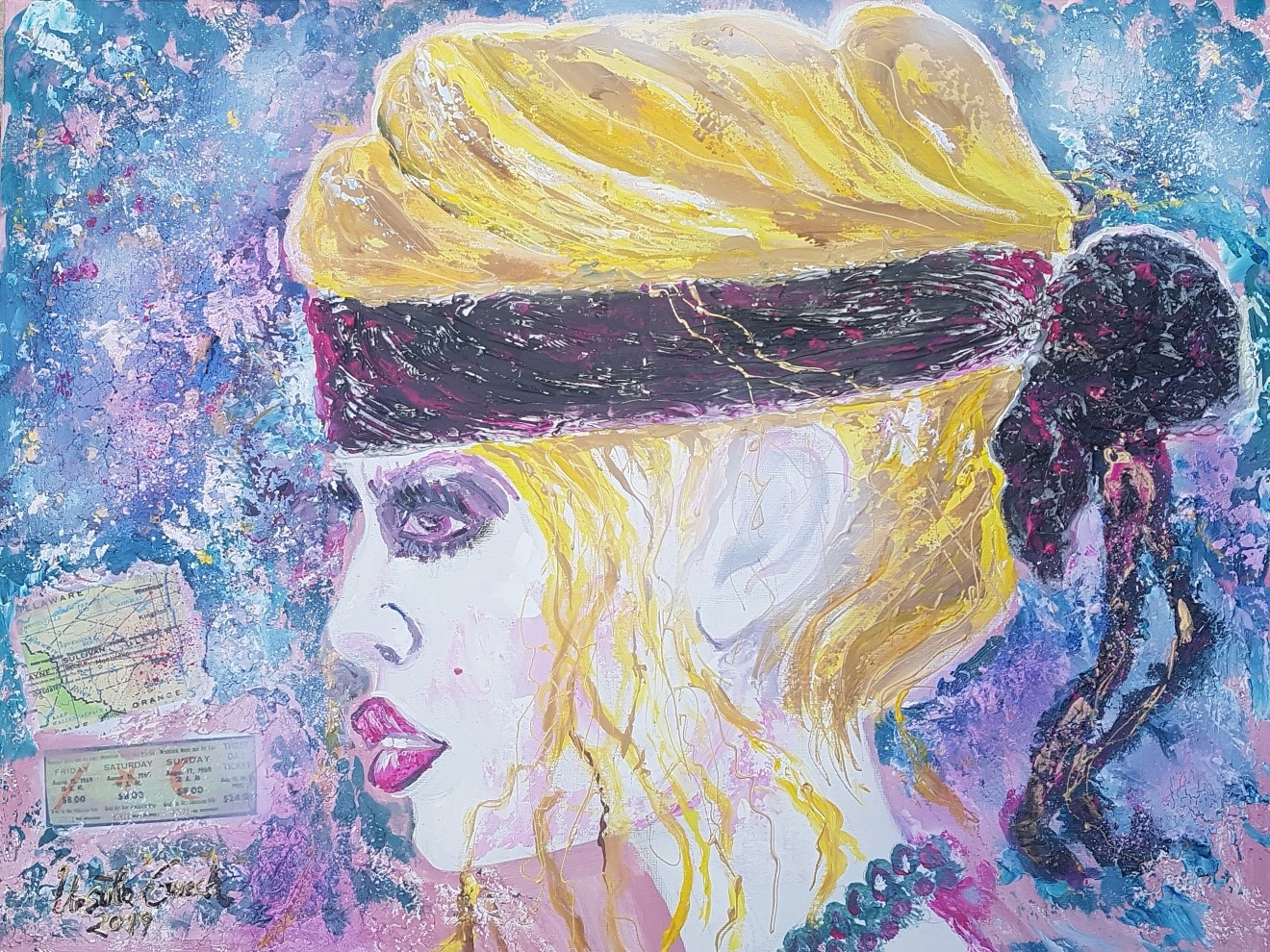 Brigitte Bardot (Woodstock) (Technic: Acryl/Collage/Mixed Media on Canvas 80 X 60 X 1,5 cm)